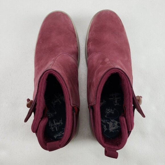 LL Bean Mountainside Toggle Boots Womens 10 Red Nubuck Leather Ankle Pull On - Picture 12 of 13